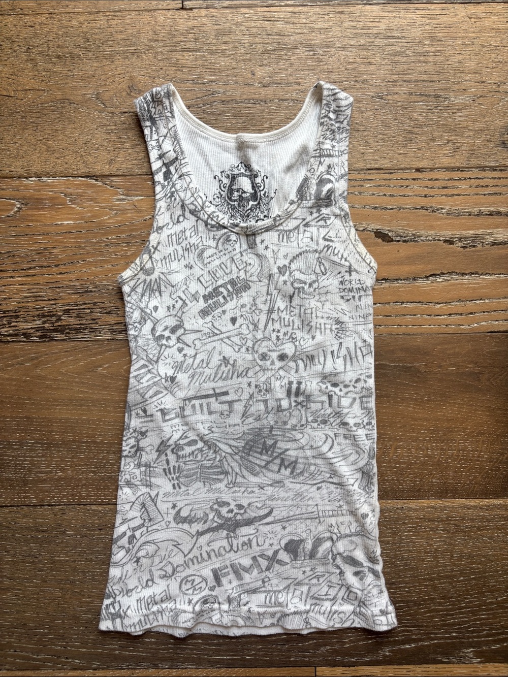 Y2K Metal Mulisha White and Gray Graphic Tank Top
